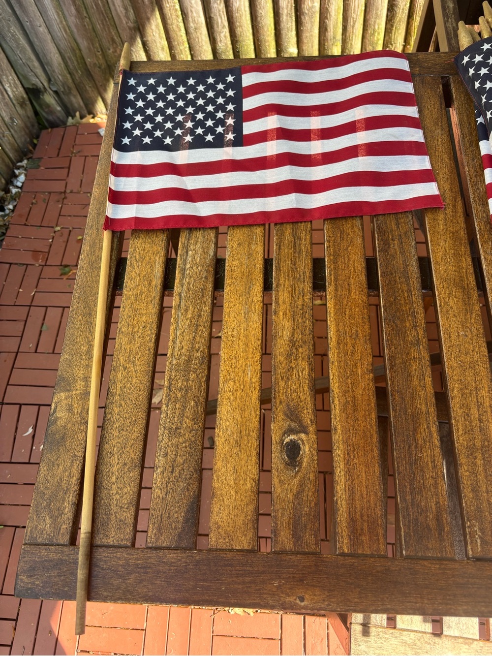 Small American Flag on Wooden Pole - Red White Blue